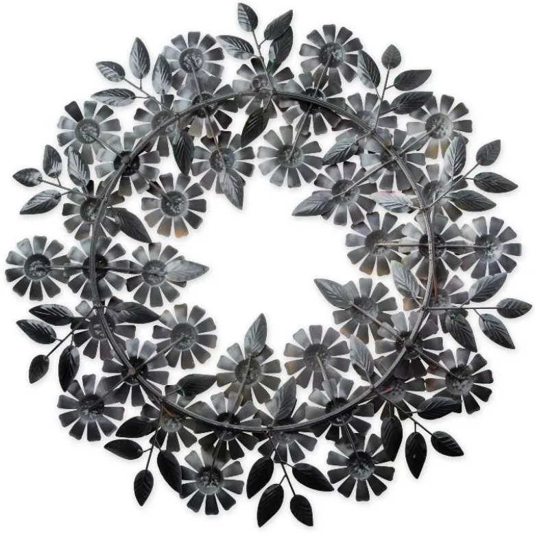 Handcrafted Pink and Orange Zinnias Metal Wreath