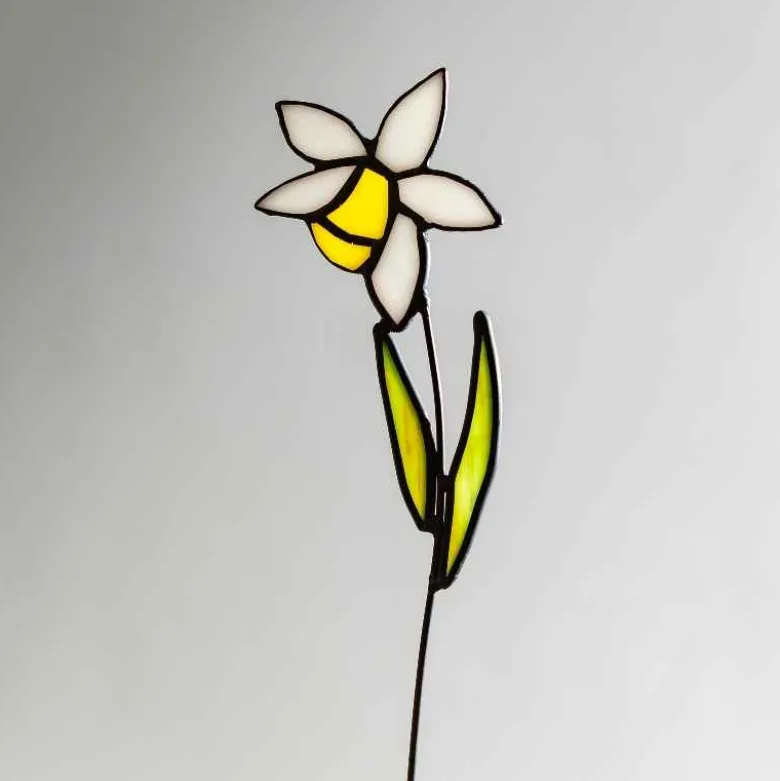 Handcrafted Stained Glass Flower Stakes - Birth Month - December