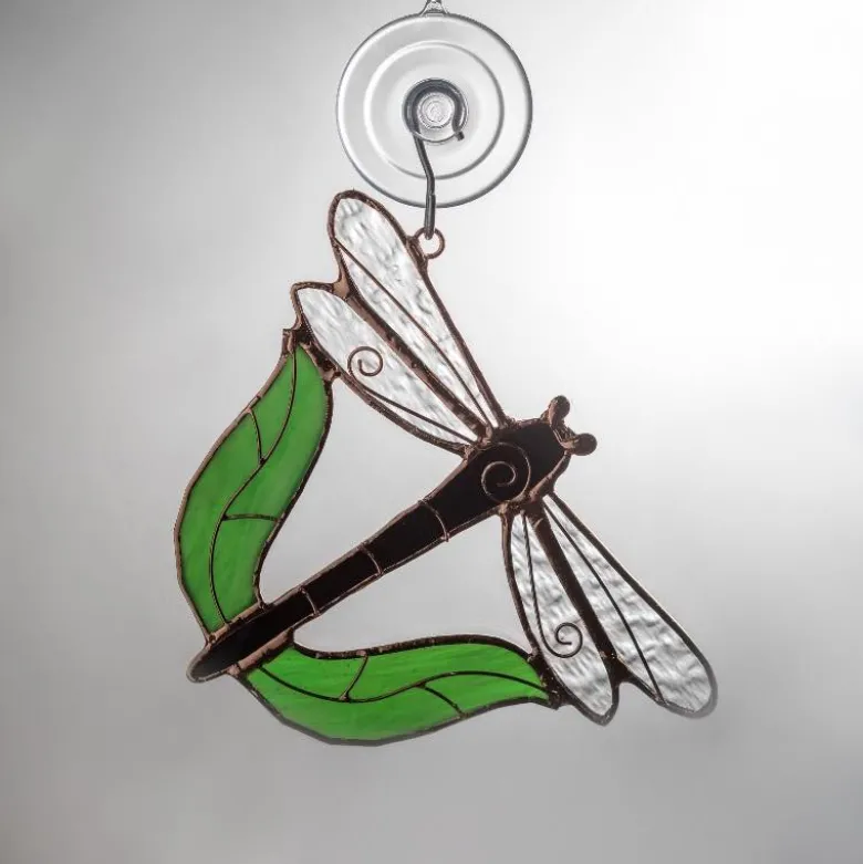 Hand-Cut Stained Glass Dragonfly Suncatcher