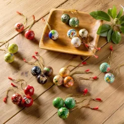 Hand-Painted Paper Mache Ornaments, Set of 24