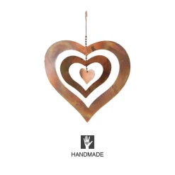 Hanging Flamed Copper Finish Triple Spinning Heart, Large