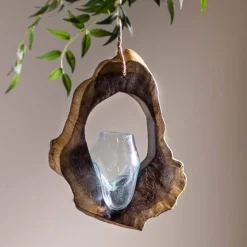 Hanging Glass Teak Planter