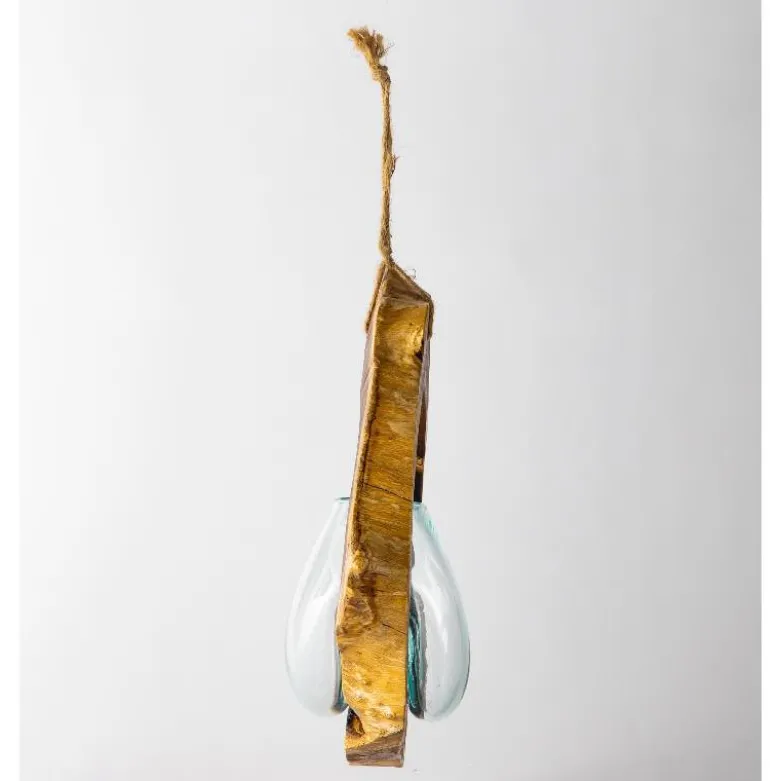 Hanging Glass Teak Planter