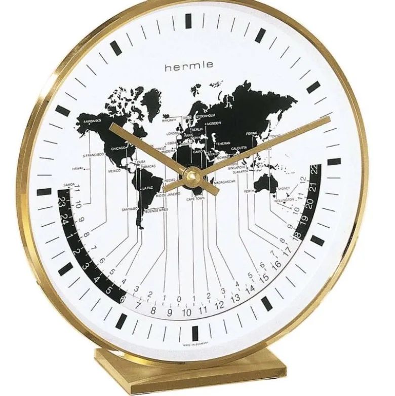 Hermle World Time Zone Table Clock - Brass