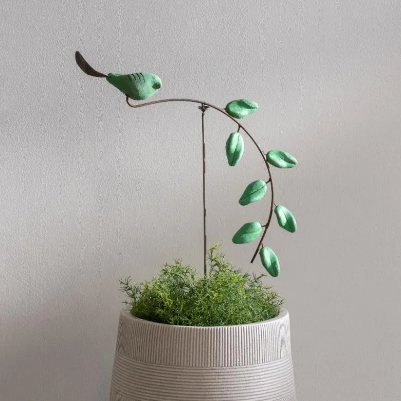 Honduran Clay and Metal Teal Bird Balancer