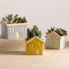 House Planters with Live Succulents, Set of 3