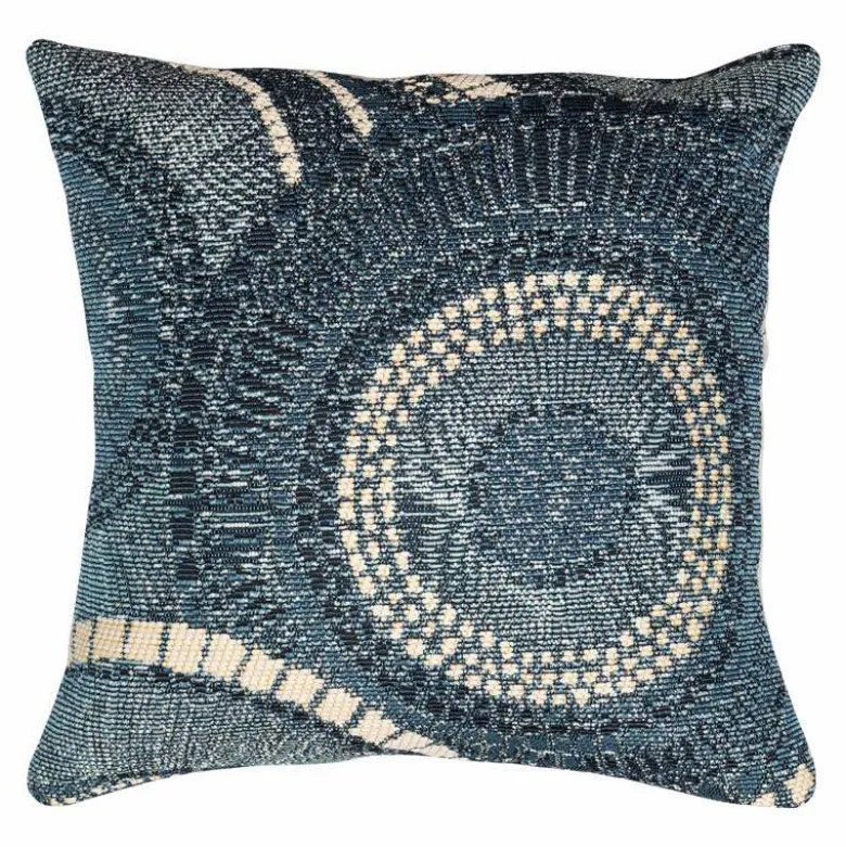 Indoor/Outdoor Blue Circle Pillow, 18" sq