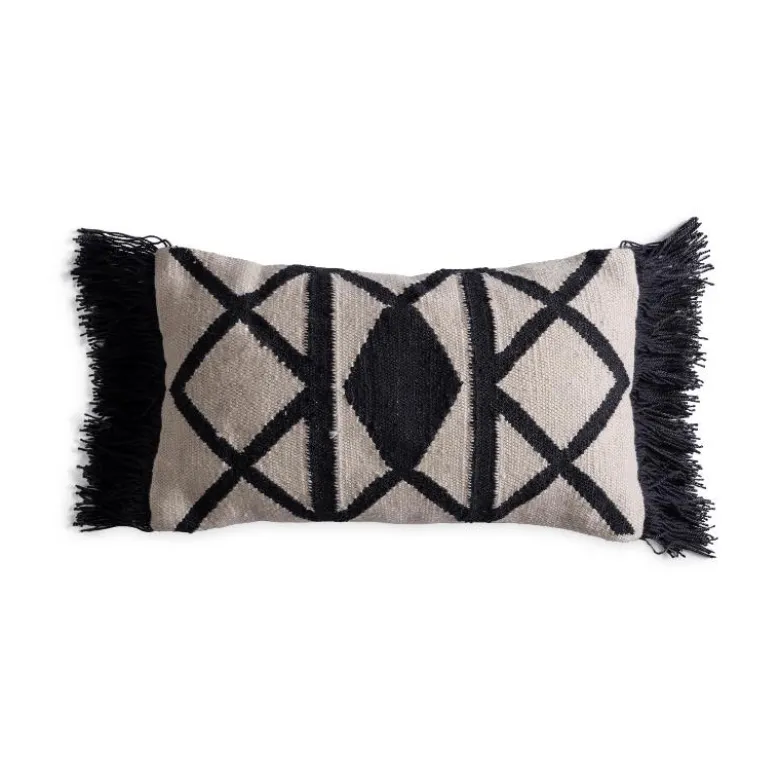 Indoor/ Outdoor Geo Print Black and White Lumbar Pillow