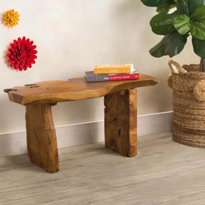 Indoor/Outdoor Live Edge Teak Bench