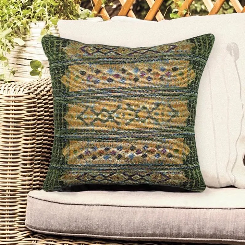 Indoor/ Outdoor Marina Tribal Green Stripe Pillow, 18 sq.