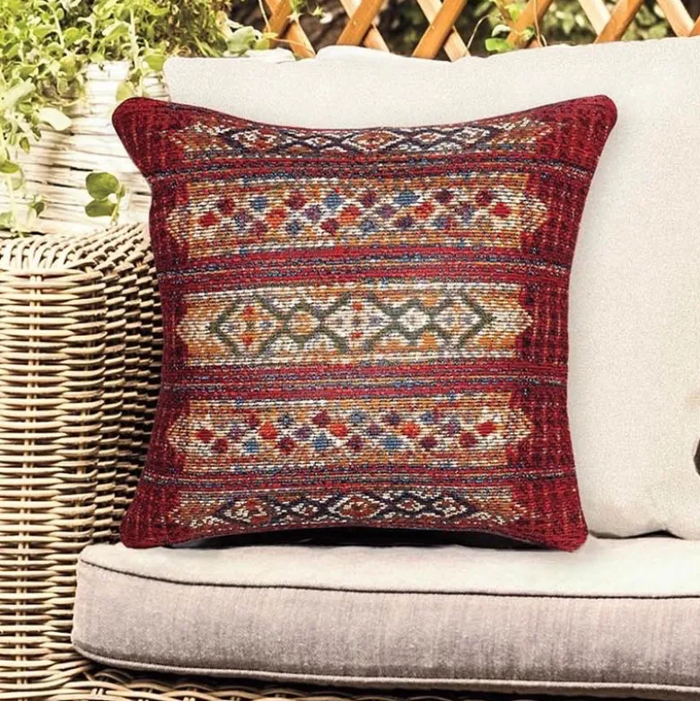 Indoor/ Outdoor Marina Tribal Red Stripe Pillow, 18" sq.