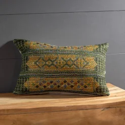 Indoor/Outdoor Marina Tribal Green Stripe Lumbar Pillow