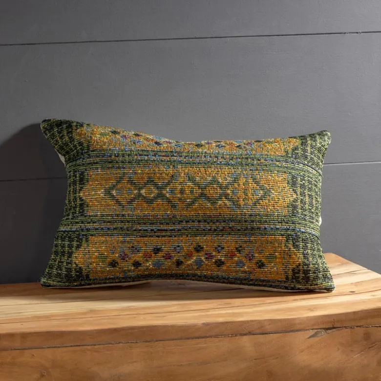 Indoor/Outdoor Marina Tribal Green Stripe Lumbar Pillow
