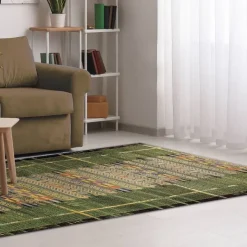 Indoor/ Outdoor Marina Tribal Stripe Green Rug, 3' x 5'