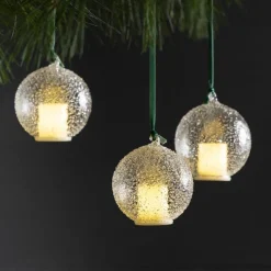 LED Candle and Glass Ornaments, Set of 3