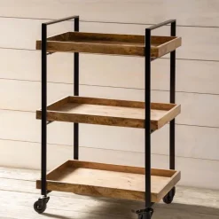 Mango Wood 3-Tier Rolling Storage Cart