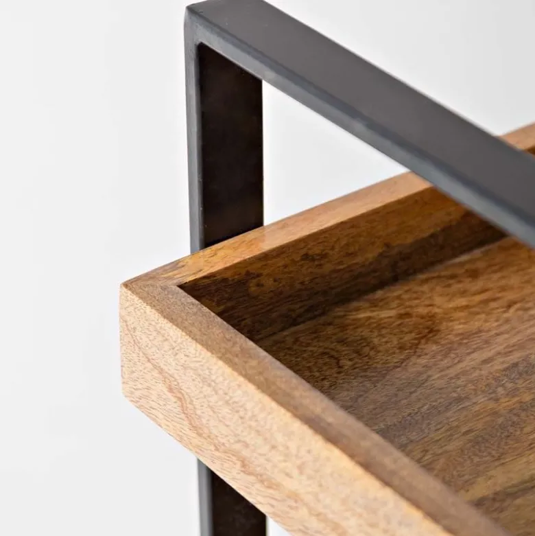 Mango Wood 3-Tier Rolling Storage Cart