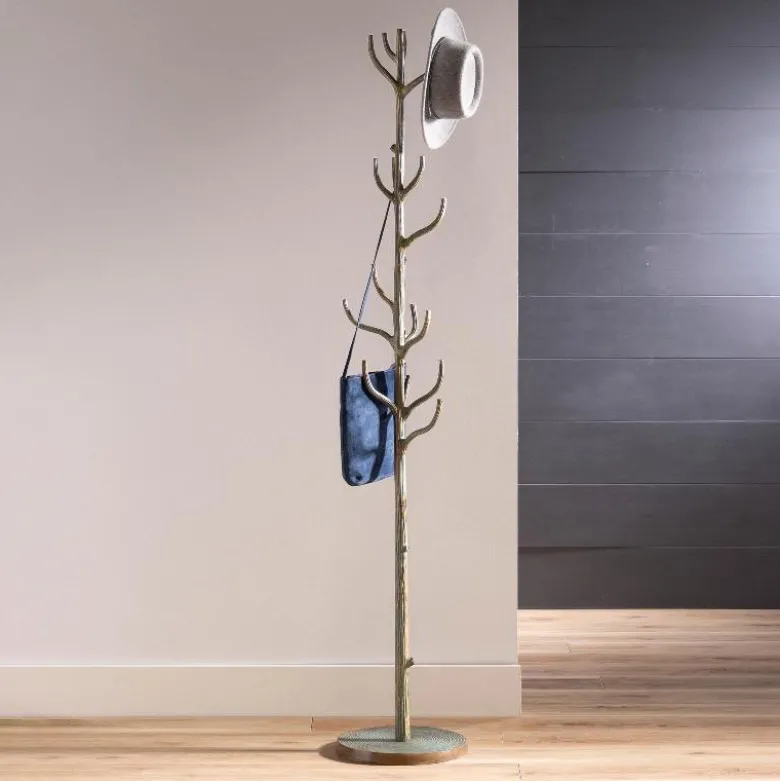 Metal Tree Branch-Inspired Coat Rack with Patina Finish