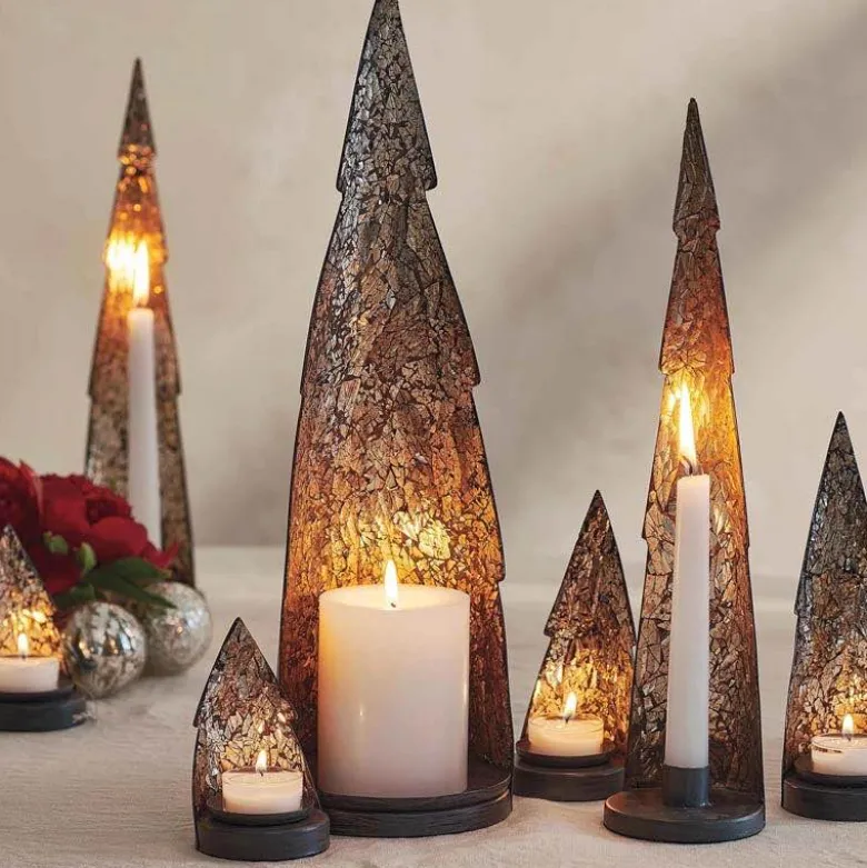 Mirrored Glass Tree-Shaped Candleholder, 6"