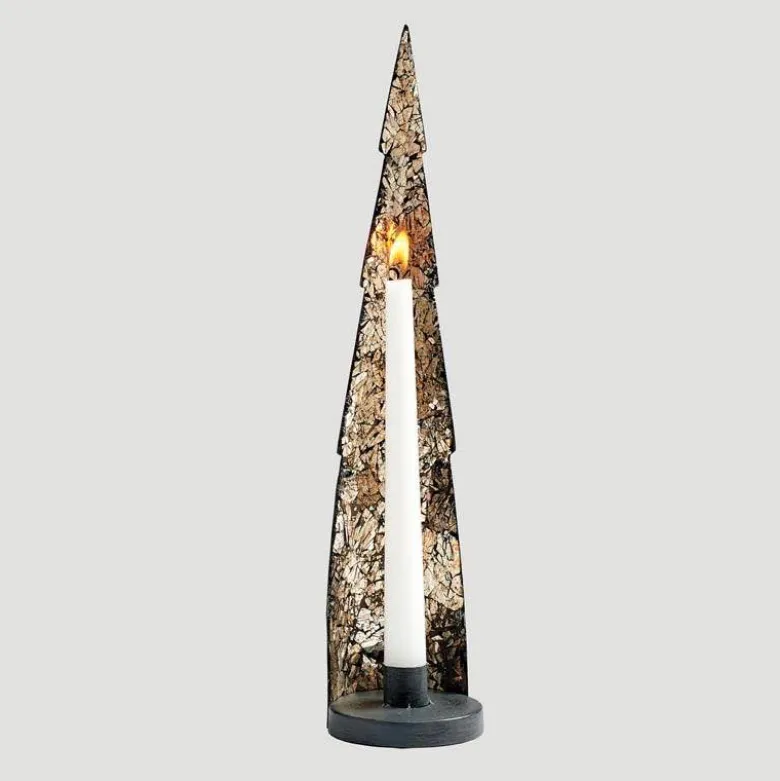 Mirrored Glass Tree-Shaped Taper Candleholder