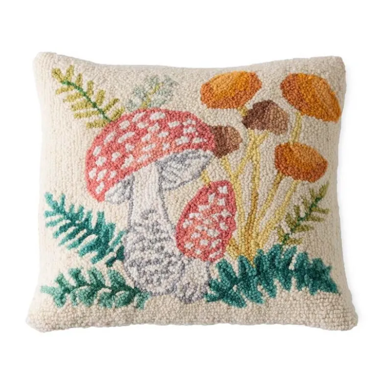 Mushroom Hand-Hooked Wool Decorative Throw Pillow