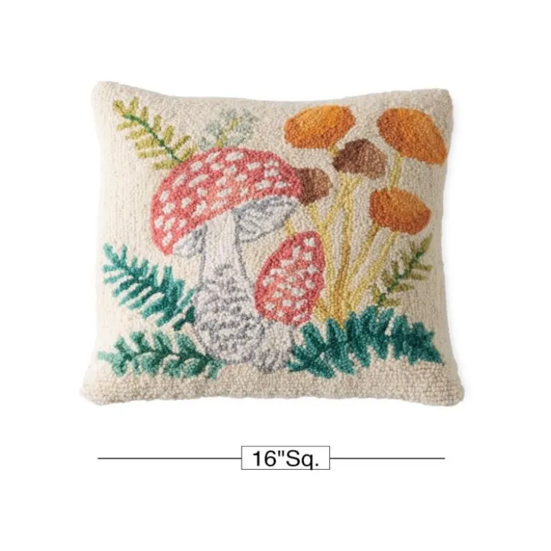 Mushroom Hand-Hooked Wool Decorative Throw Pillow