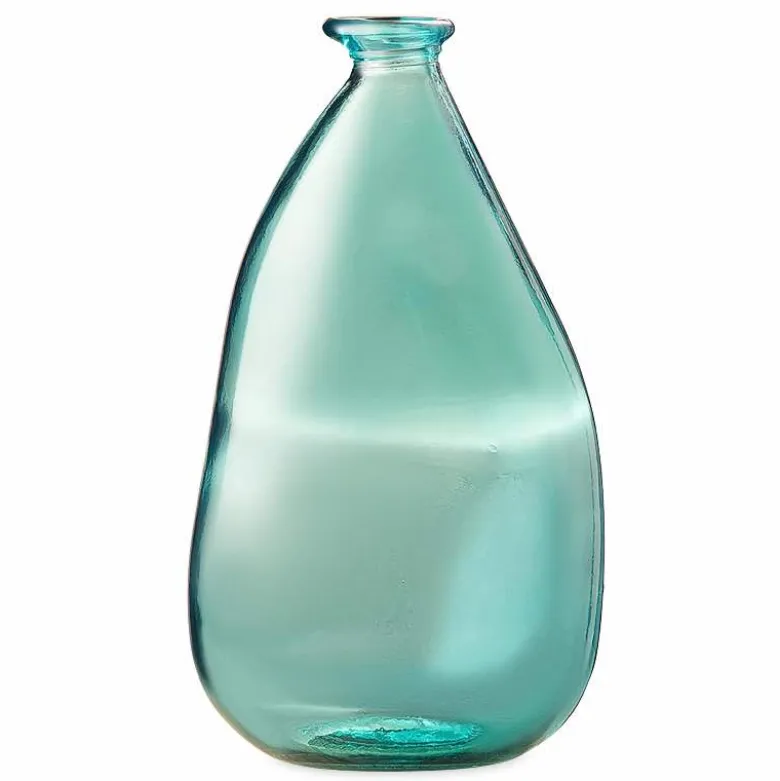 Oblong Recycled Glass Balloon Vase, 14" - Aqua