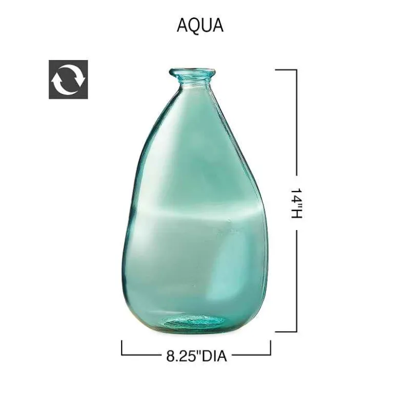 Oblong Recycled Glass Balloon Vase, 14" - Aqua