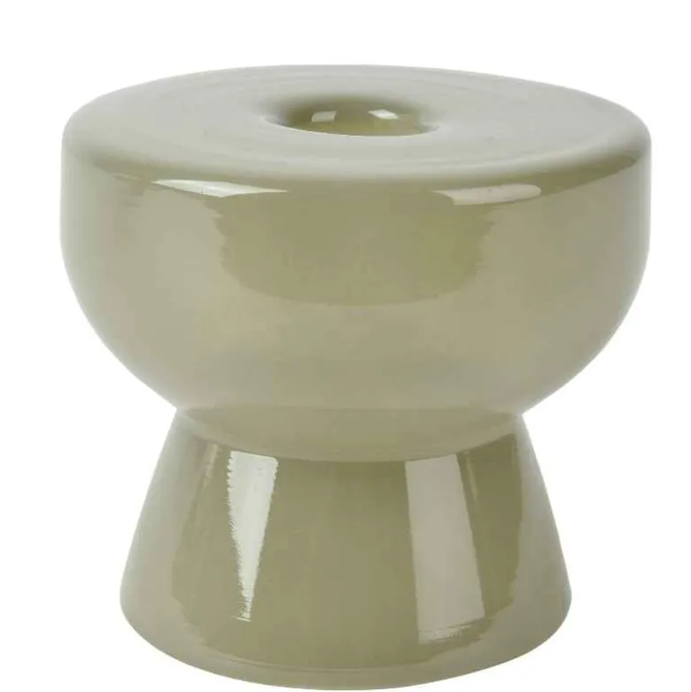 Olive Green Milky Glass Candleholders, set of 2