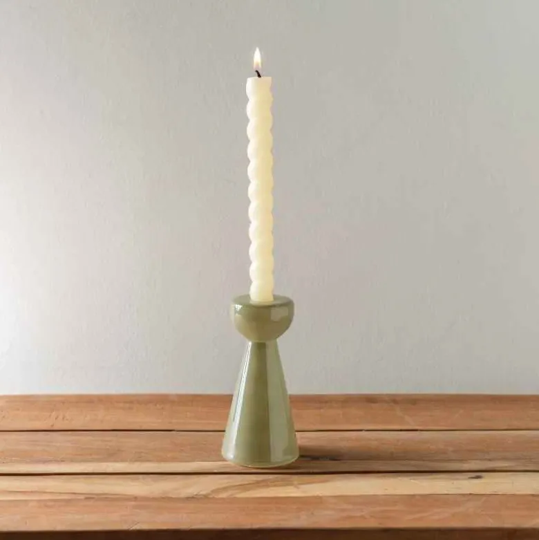 Olive Green Milky Glass Candleholders, set of 2