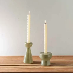 Olive Green Milky Glass Candleholders, set of 2