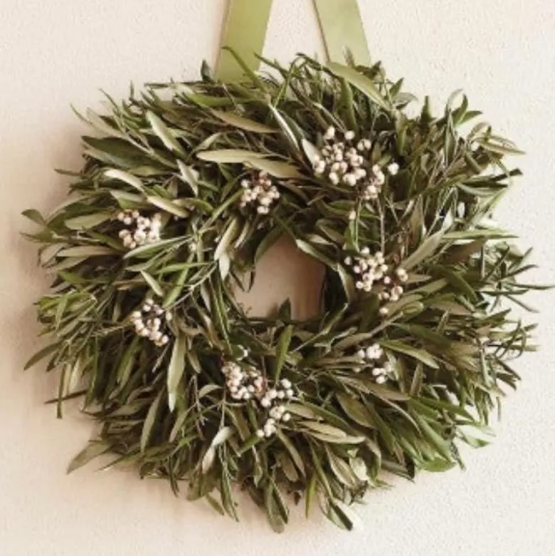 Organic Tallow Berry & Olive Leaf Wreath with Hanger