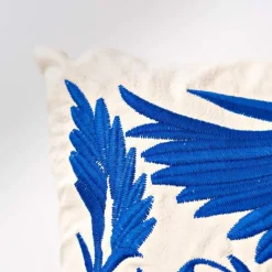 Otomi Mexican Embroidered Animal Stitched Pillow Cover, Blue Phoenix