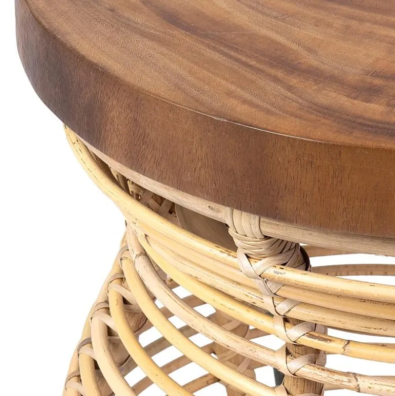 Rattan and Wood Side Table