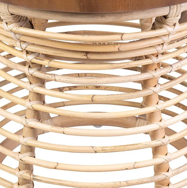 Rattan and Wood Side Table