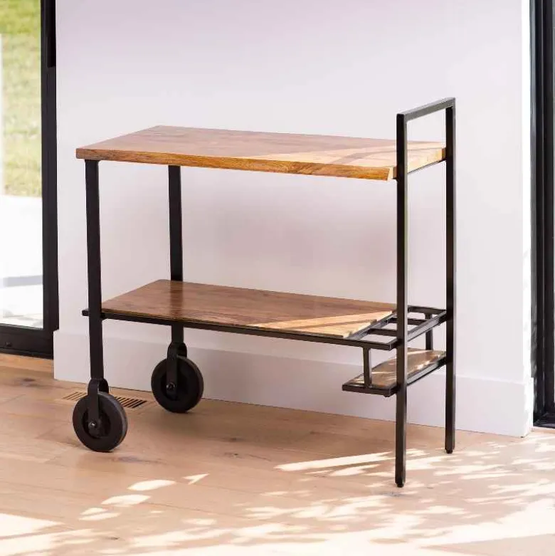 Reclaimed Live-Edge Wood Bar Cart