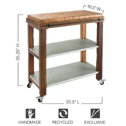 Reclaimed Rolling Butcher Block Kitchen Island with Storage
