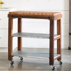 Reclaimed Rolling Butcher Block Kitchen Island with Storage