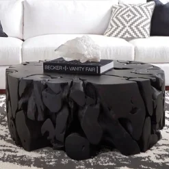 Reclaimed Teak Black Round Coffee Table