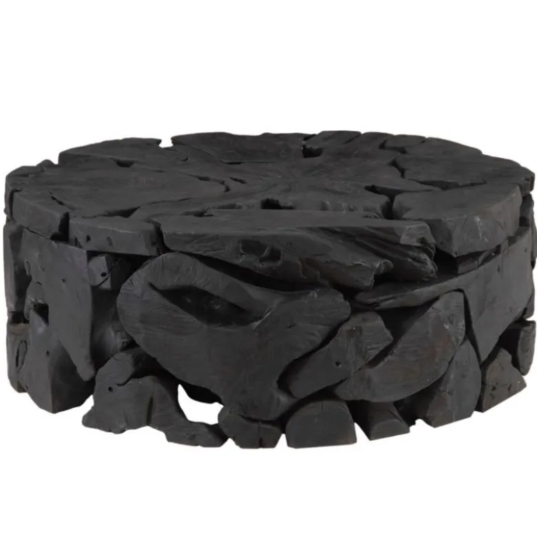 Reclaimed Teak Black Round Coffee Table