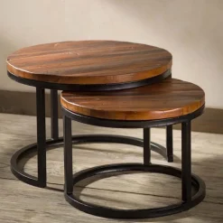 Reclaimed Wood Round Nesting Tables, Set of 2
