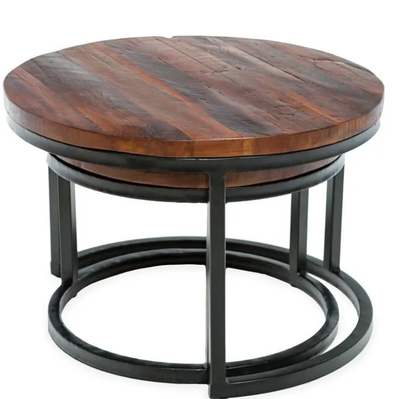 Reclaimed Wood Round Nesting Tables, Set of 2
