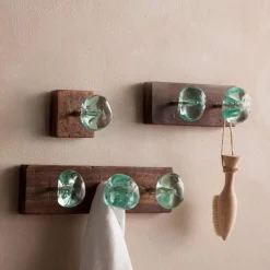 Recycled Glass and Reclaimed Wood Hooks - 3 Hook