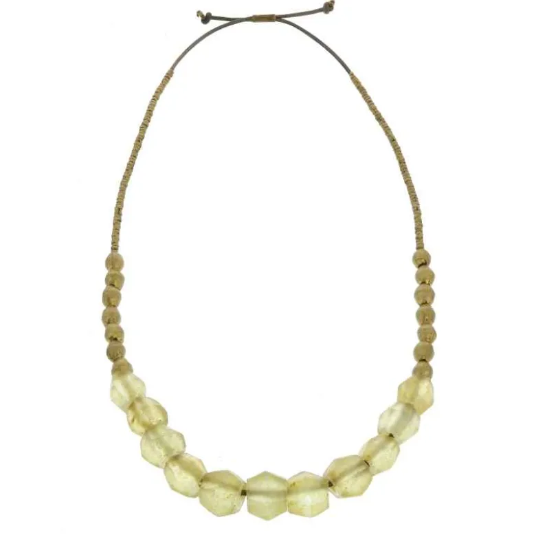 Recycled Sea Glass Beaded Brass Necklace (amber)