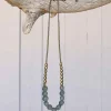 Recycled Sea Glass Beaded Brass Necklace (gray)