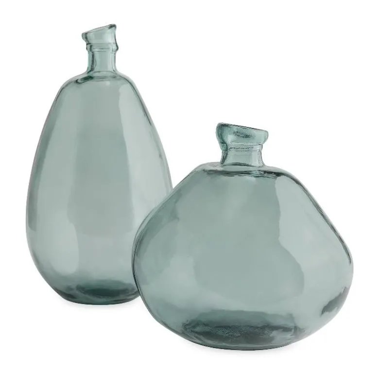 Recycled Tall Glass Balloon Vases 13" and 19" (smoky blue set of 2)