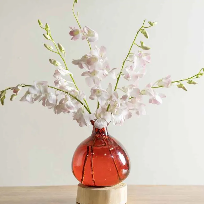 Red 7" Balloon Vase with 5 Stems of Fresh Cut Orchids - Pink
