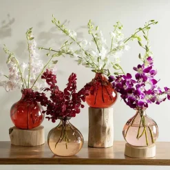 Red 7" Balloon Vase with 5 Stems of Fresh Cut Orchids - Pink
