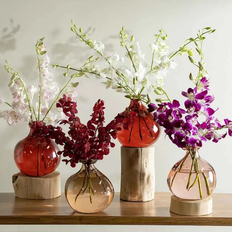 Red 7" Balloon Vase with 5 Stems of Fresh Cut Orchids - Pink