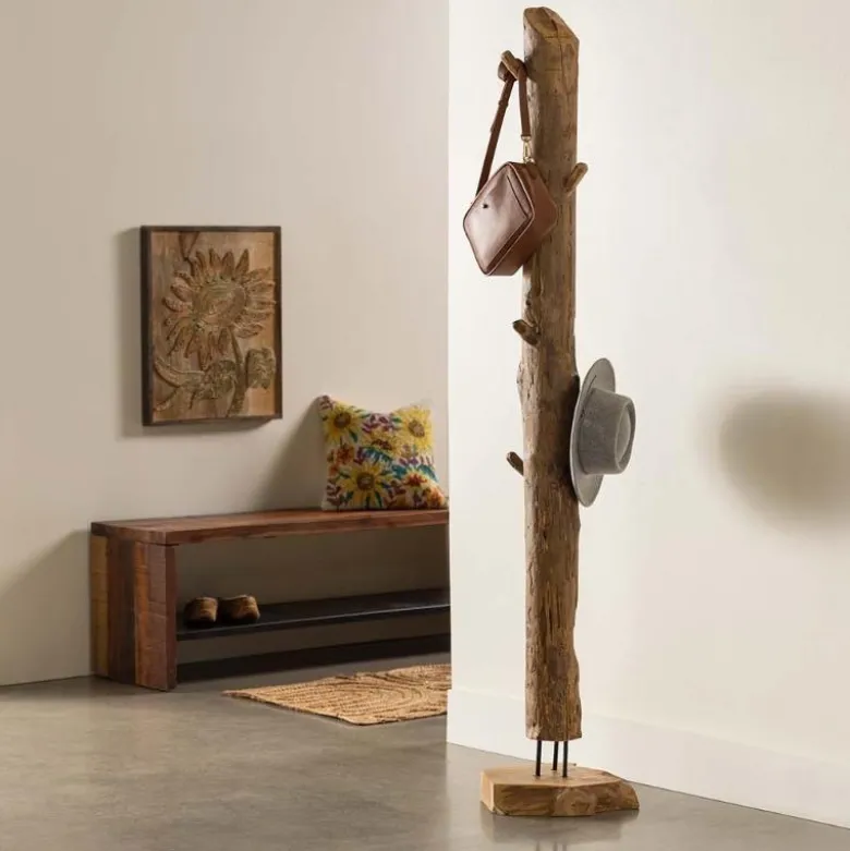 Rustic Teak Wood Coat Rack